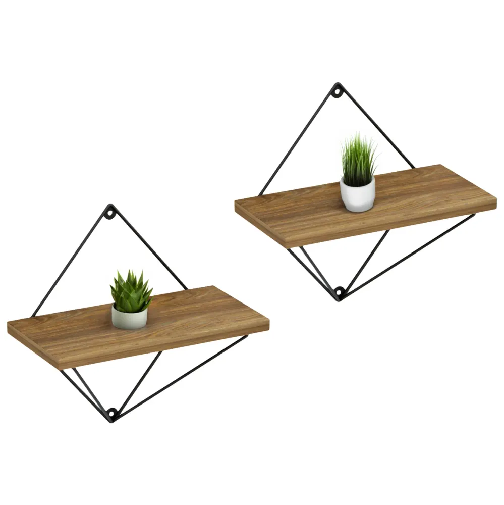 Комплект стенни рафтове 2 бр естествен-черен цвят 30x14x30см