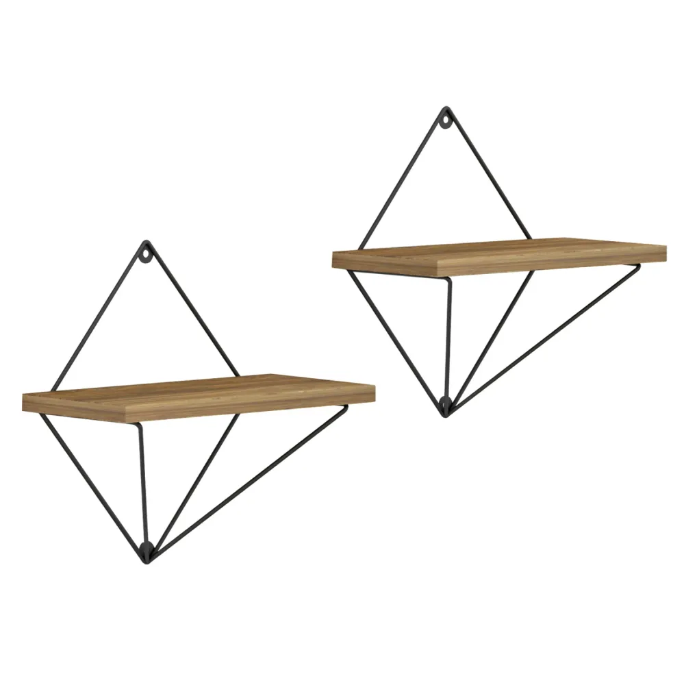 Комплект стенни рафтове 2 бр естествен-черен цвят 30x14x30см