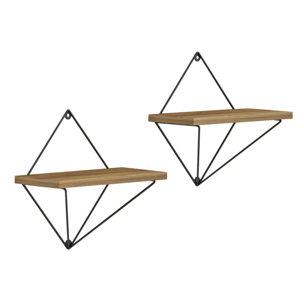 Комплект стенни рафтове 2 бр естествен-черен цвят 30x14x30см