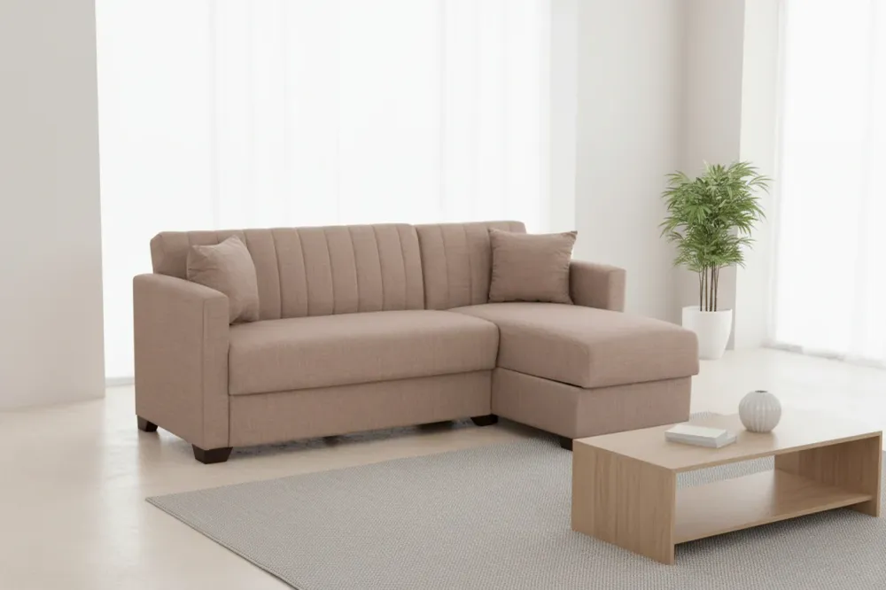 Ъглов диван КГ3244.02 кафяв цвят 200x82-133x77 см