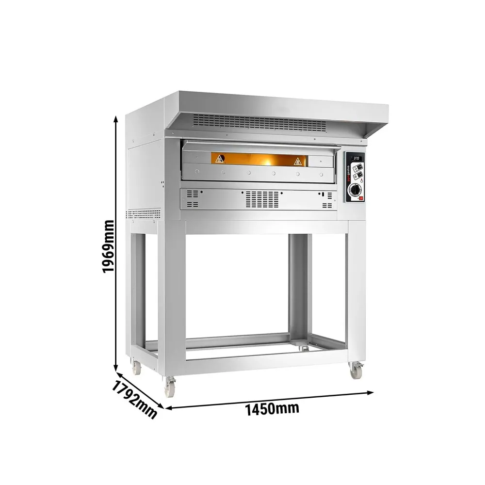 Професионална Газова фурна за пица - 9x Ø33cm - 230V - до 370°C - вкл. Аспиратор 0,85 м. - с мотор и кондензатор & Основа...