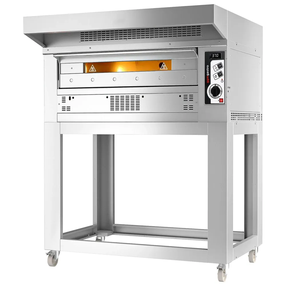Професионална Газова фурна за пица - 9x Ø33cm - 230V - до 370°C - вкл. Аспиратор 0,85 м. - с мотор и кондензатор & Основа...
