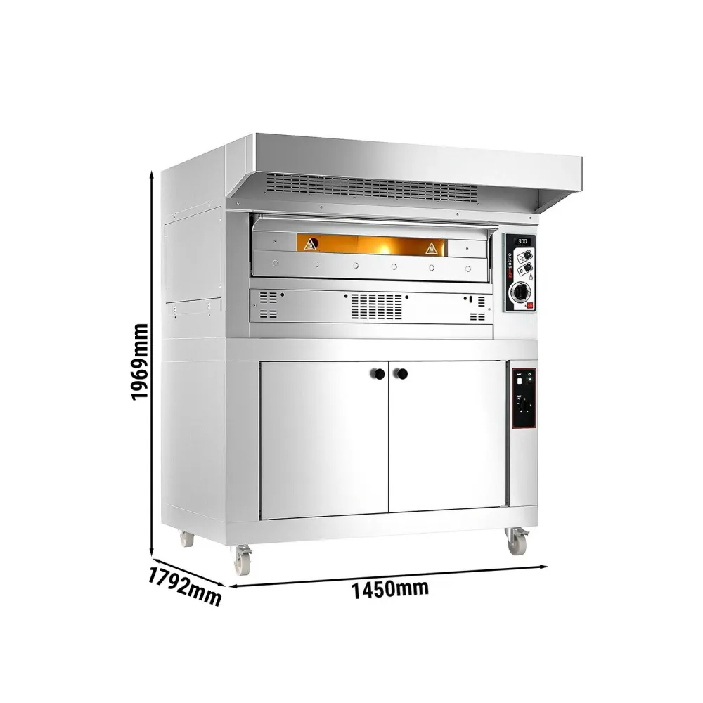 Професионална Газова фурна за пица - 9x Ø33cm - 230V - до 370°C - вкл. абсорбатор от неръждаема стомана (с мотор) - с ферм...