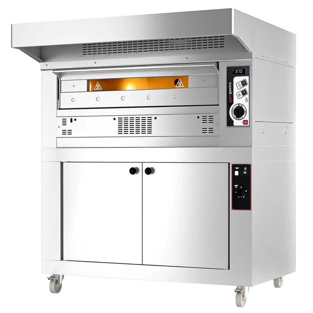 Професионална Газова фурна за пица - 9x Ø33cm - 230V - до 370°C - вкл. абсорбатор от неръждаема стомана (с мотор) - с ферм...