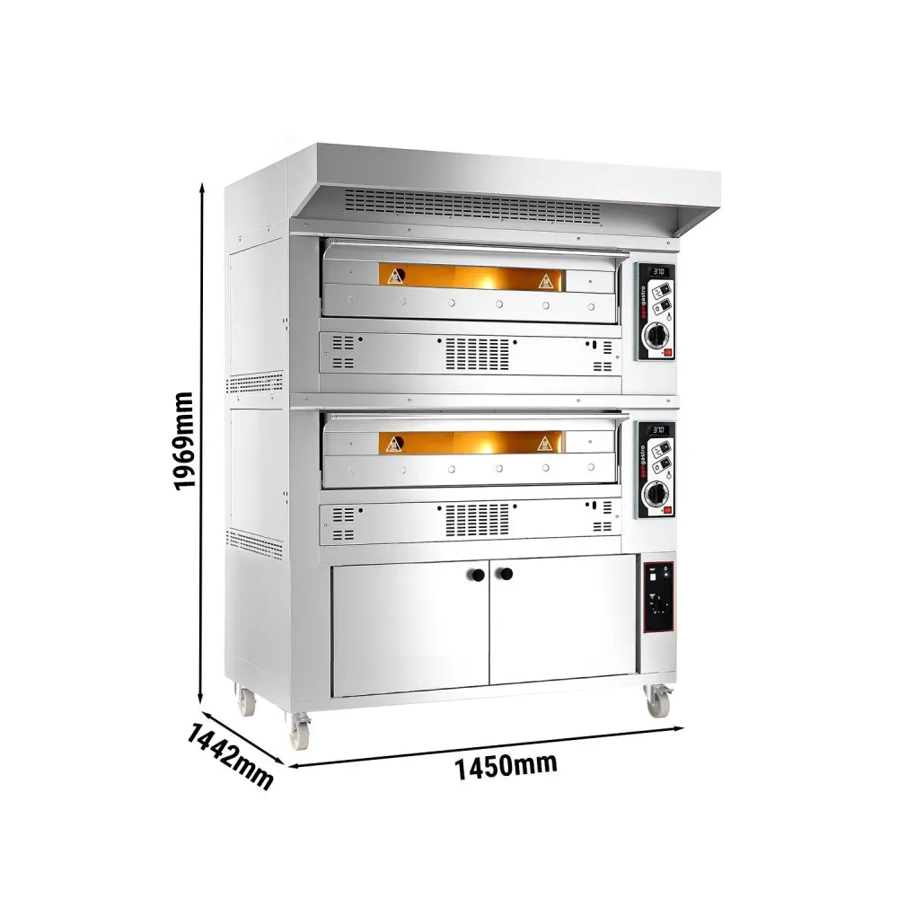 Професионална Газова фурна за пица - 6x Ø33cm - 230V - с аспиратор и ферментационен шкаф - до 370°C