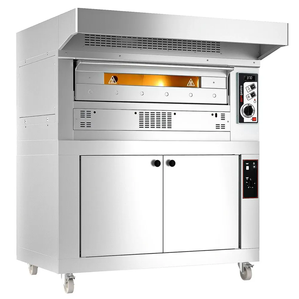 Професионална Газова фурна за пица - 6x Ø33cm - 230V - с аспиратор и ферментационен шкаф - до 370°C