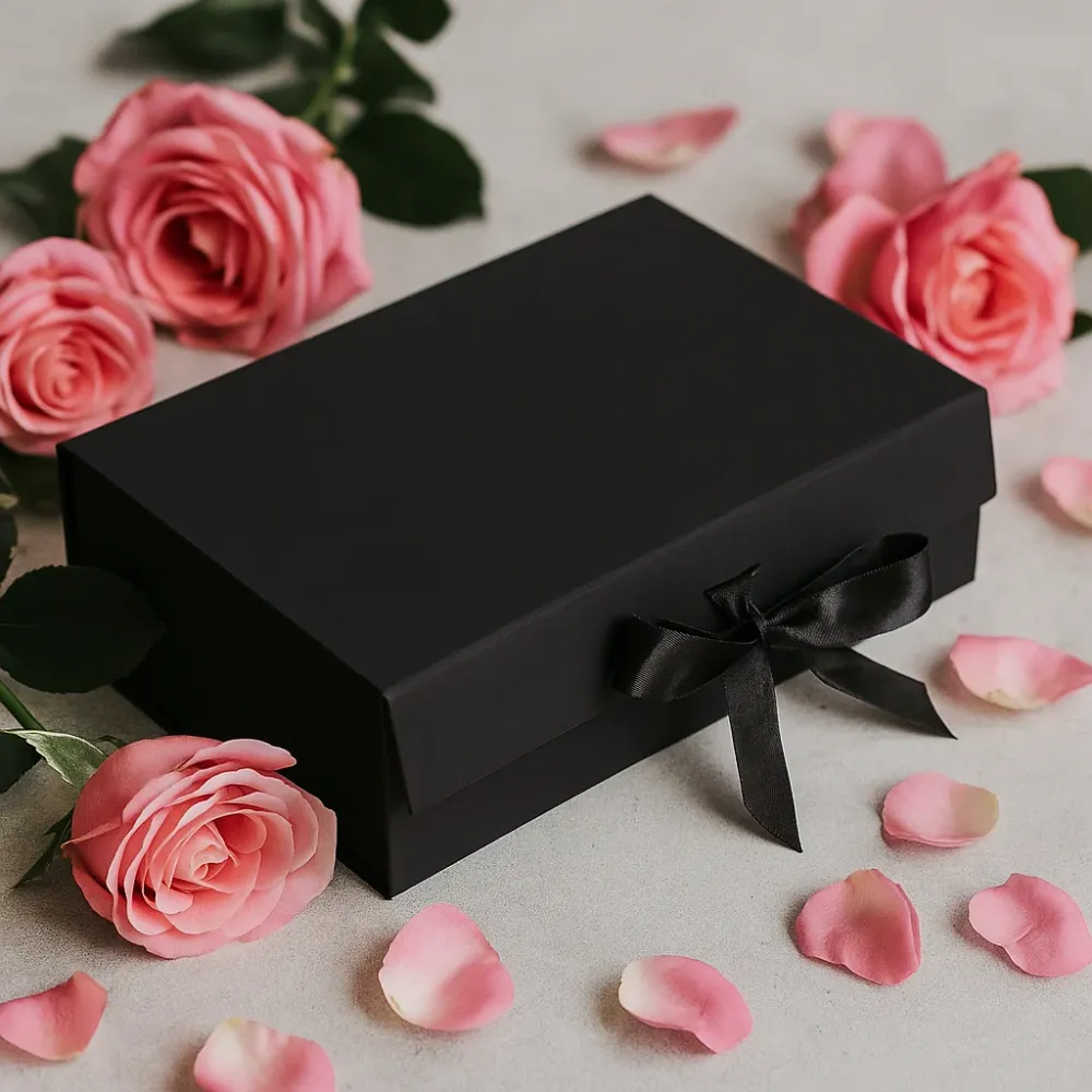 Подаръчна кутия плосък пакет изключително голяма 33x25x12cm черна