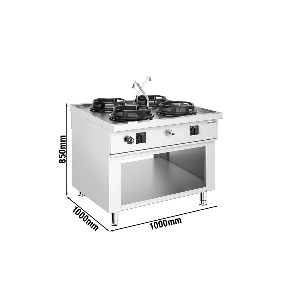 Газова уок печка - 60 kW - 4 горелки - вкл. 2 смесителя