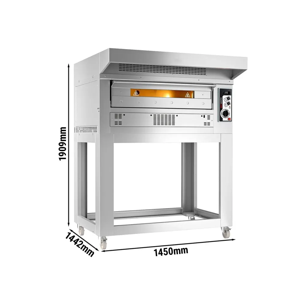 Професионална Газова фурна за пица - 6x Ø35cm - 230V - Механично - до 400°C - вкл. Абсорбатор от неръждаема стомана с мото...
