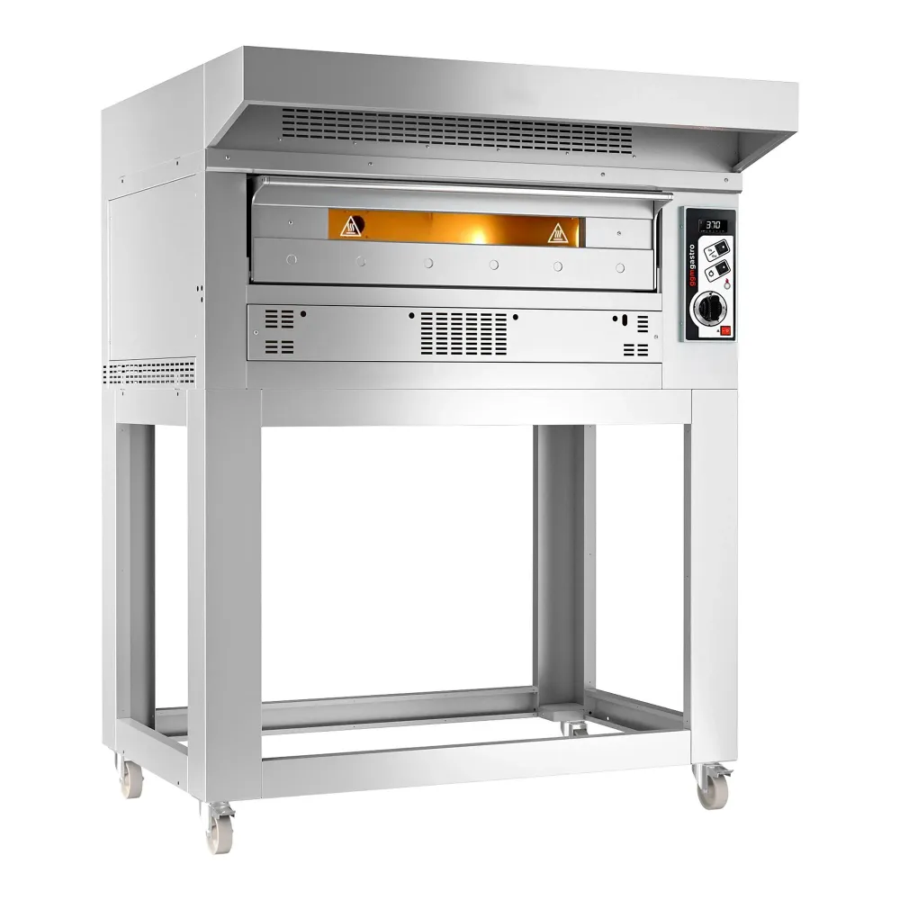 Професионална Газова фурна за пица - 6x Ø35cm - 230V - Механично - до 400°C - вкл. Абсорбатор от неръждаема стомана с мото...