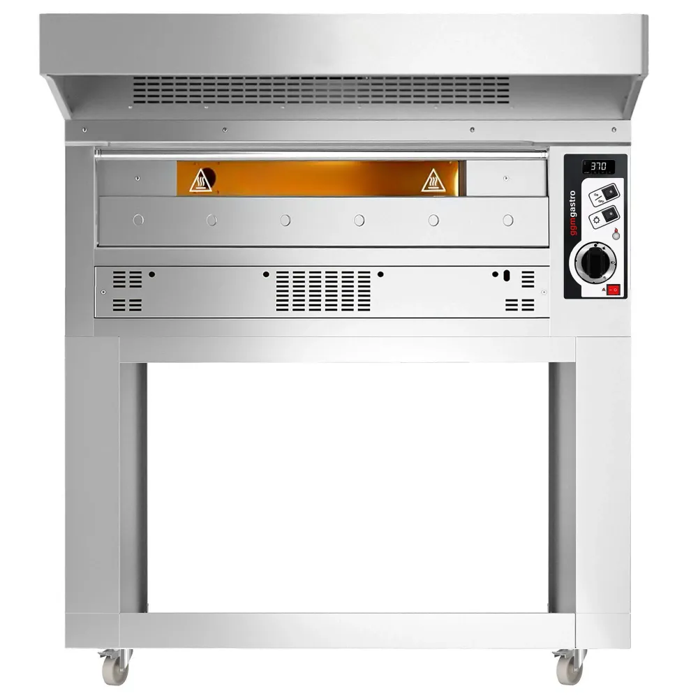 Професионална Газова фурна за пица - 6x Ø35cm - 230V - Механично - до 400°C - вкл. Абсорбатор от неръждаема стомана с мото...