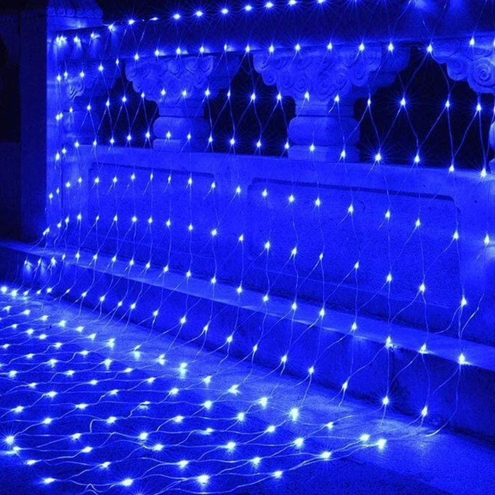 Коледна инсталация, мрежест тип, 360 светодиода, син, 8 светлинни ефекта, трансформатор с дистанционно управление, свързва...