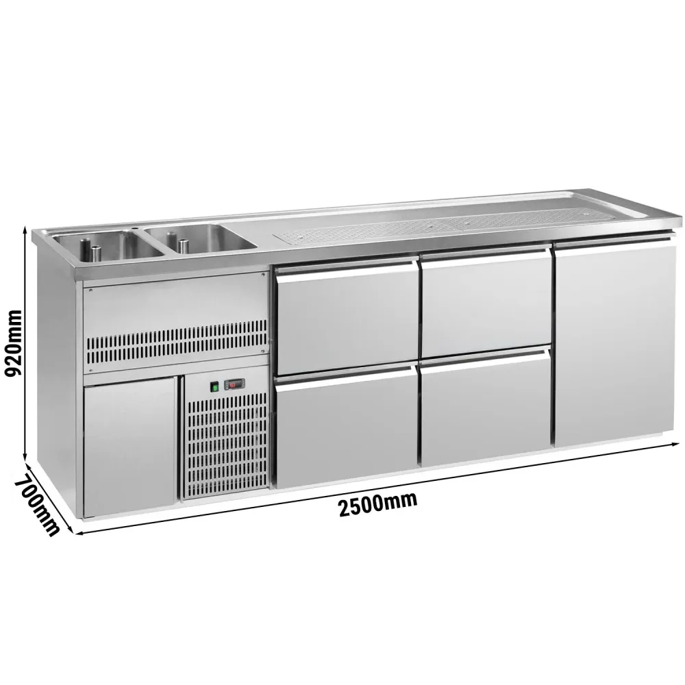Хладилник за бири 2,5 x 0,7 м - с 1 врата и 4 чекмеджета 2/5+ 3/5