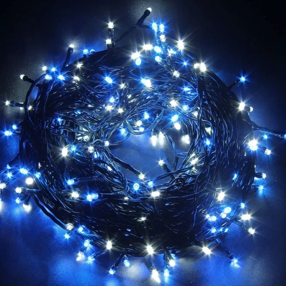 Коледна инсталация, 15 м, 429 светодиода, ресни, синя, 8 светлинни ефекта, трансформатор с дистанционно управление, свързв...