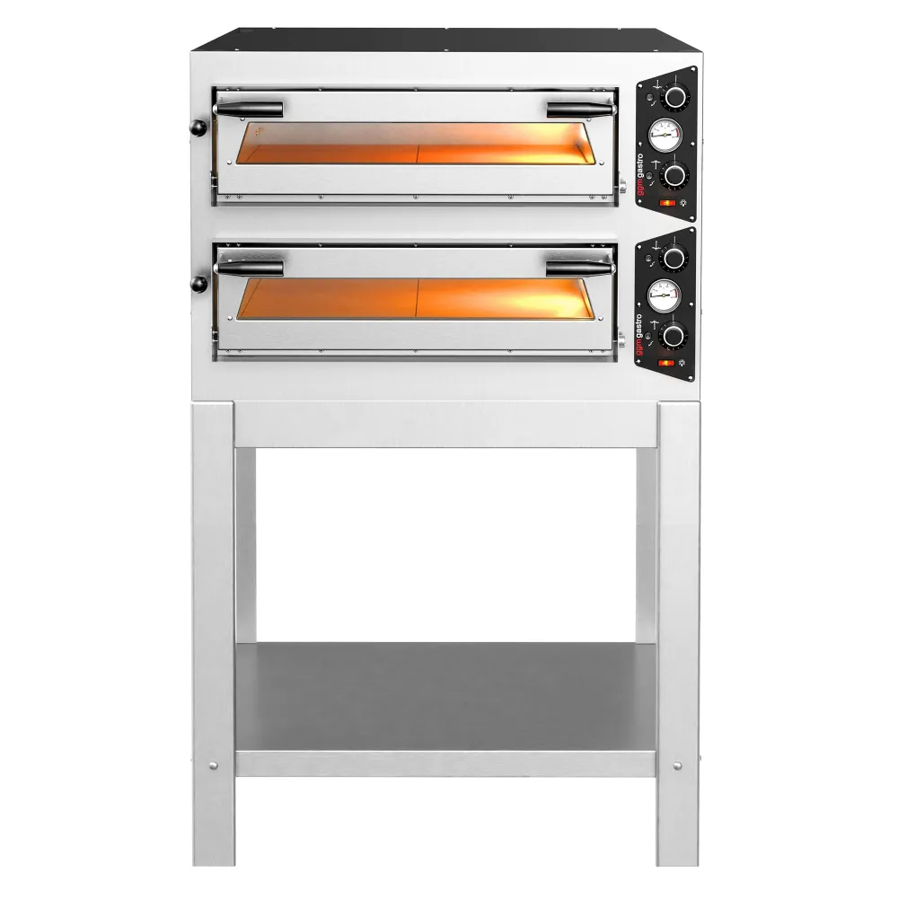 Професионална Електрическа фурна за пица - 4+4x Ø30cm - Механично - до 450°C - вкл. Основа от неръждаема стомана за фурни...