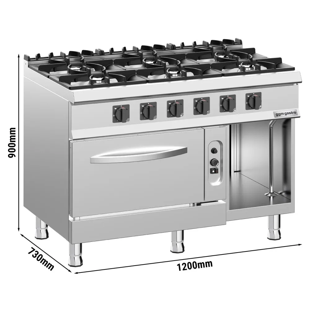 Газови котлони - 45kW - Серия 700 - 6 горелки - с вградена Газова фурна статична - 6kW - GN 2/1