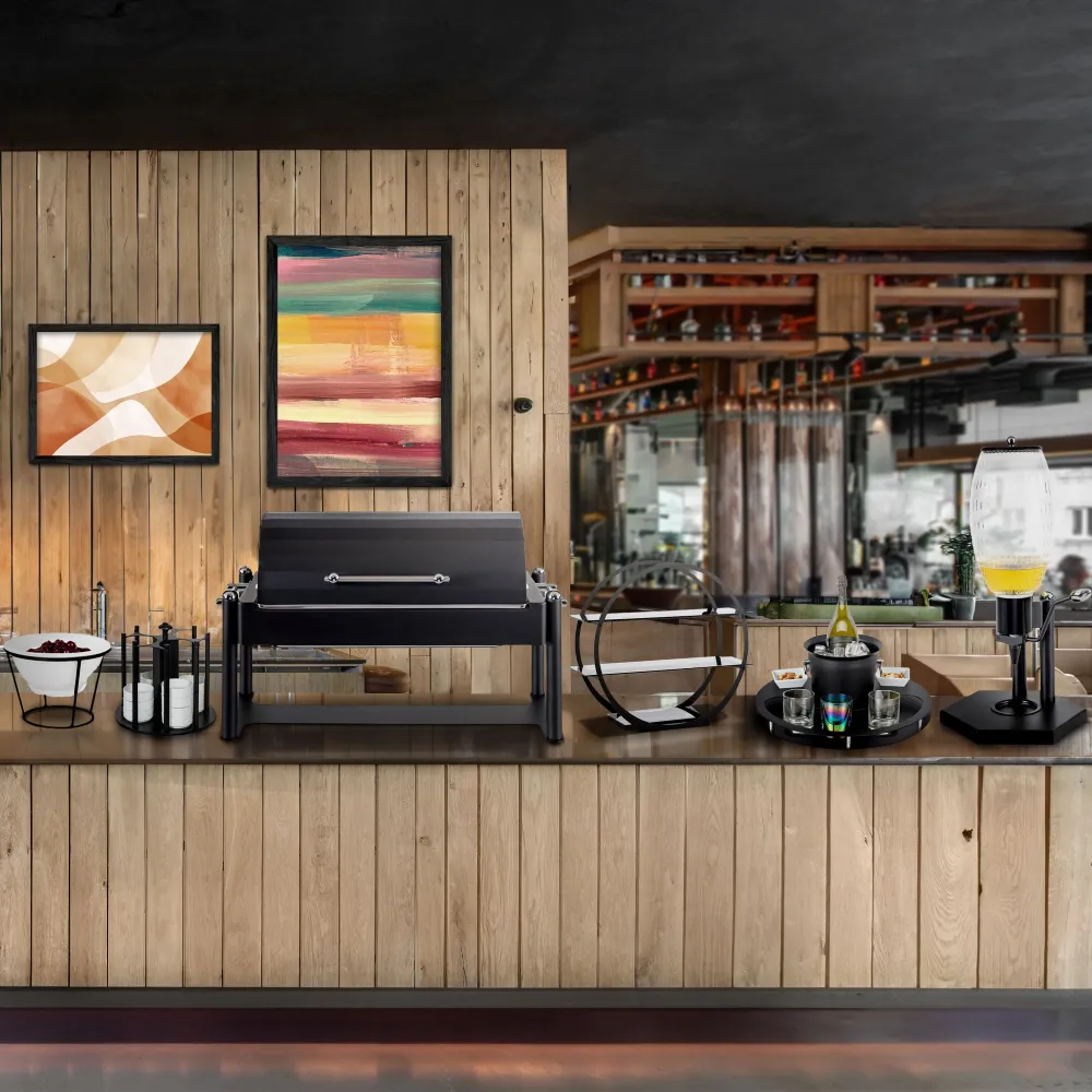 Бар комплект с шампаниера и 2 купички за ядки - Неръждаема стомана - Ø465mm - Височина: 180mm - Черно