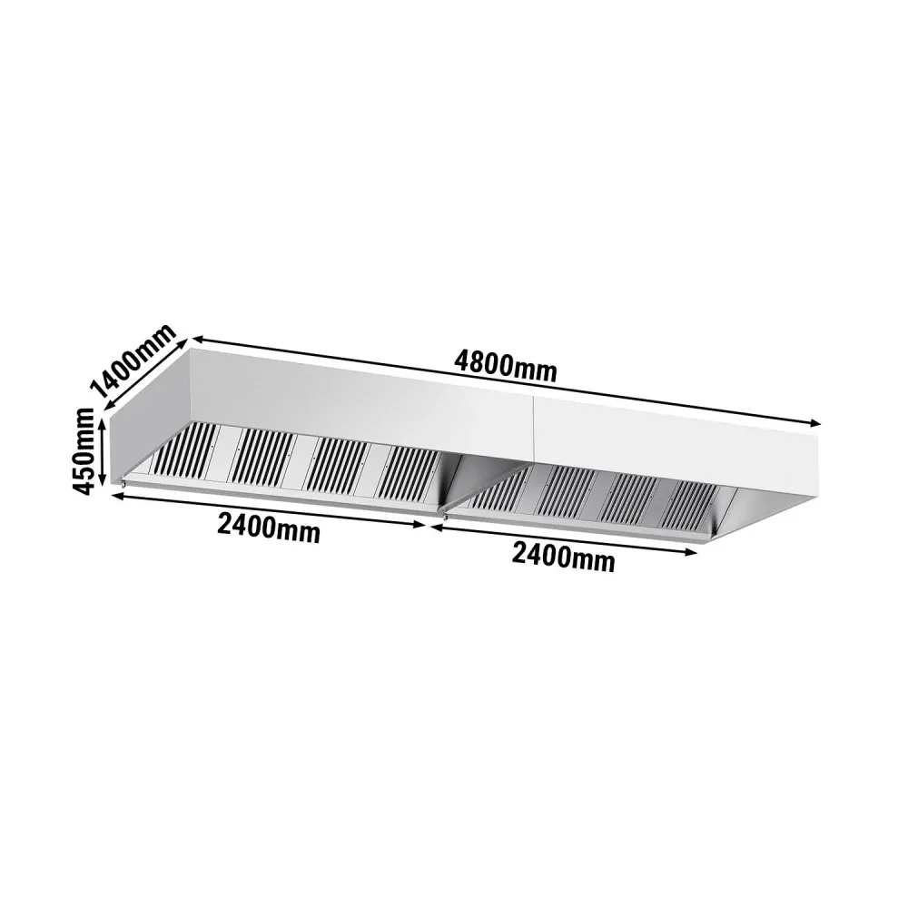 Професионален аспирационен чадър - дължина 4800mm - без мотор (за външен вентилатор) - с лабиринтни филтри и осветление