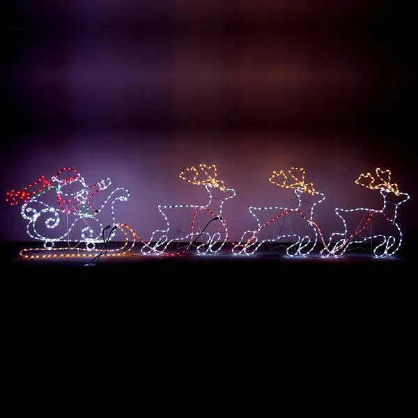 Светеща декорация Дядо Коледа с елени, 500x120см, мулти LED, IP44