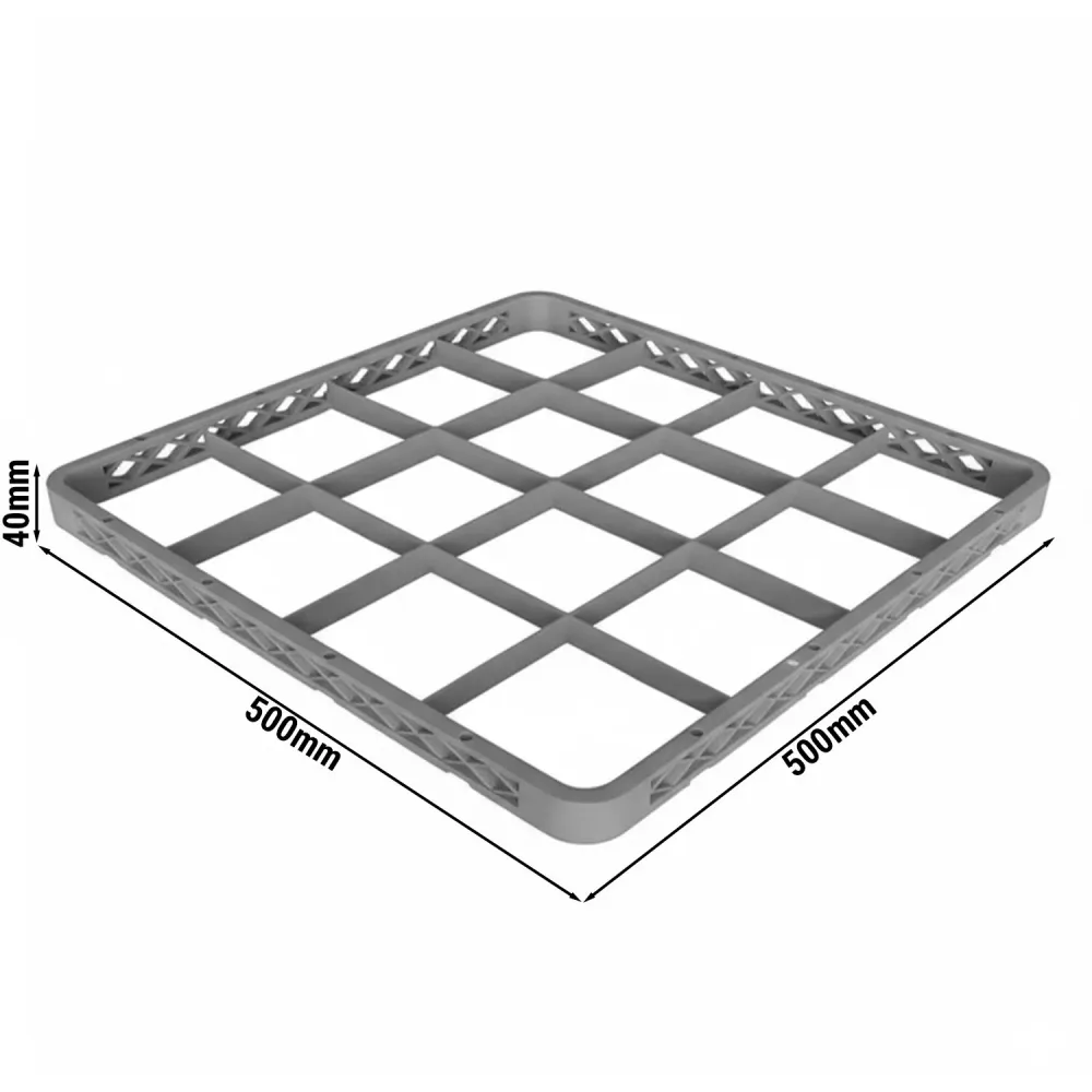 Надстройка за кошница за стъклени чаши - 500x500x40mm - 16 отделения - Сив - съвместим с GKU16N