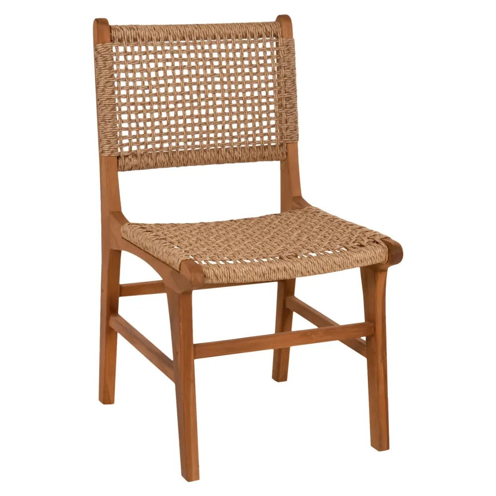 Стол Лея тиково дърво-въже естествен цвят 50x62x85см