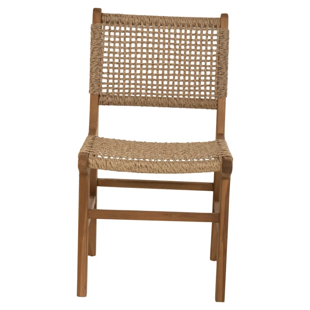 Стол Лея тиково дърво-въже естествен цвят 50x62x85см
