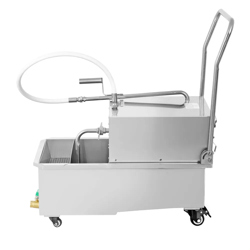 Филтър за фритюрьорно олио с кран - 510x850x965mm - 48 литра/минута - Неръждаема стомана - с комплект от 5 филтъра - с на...