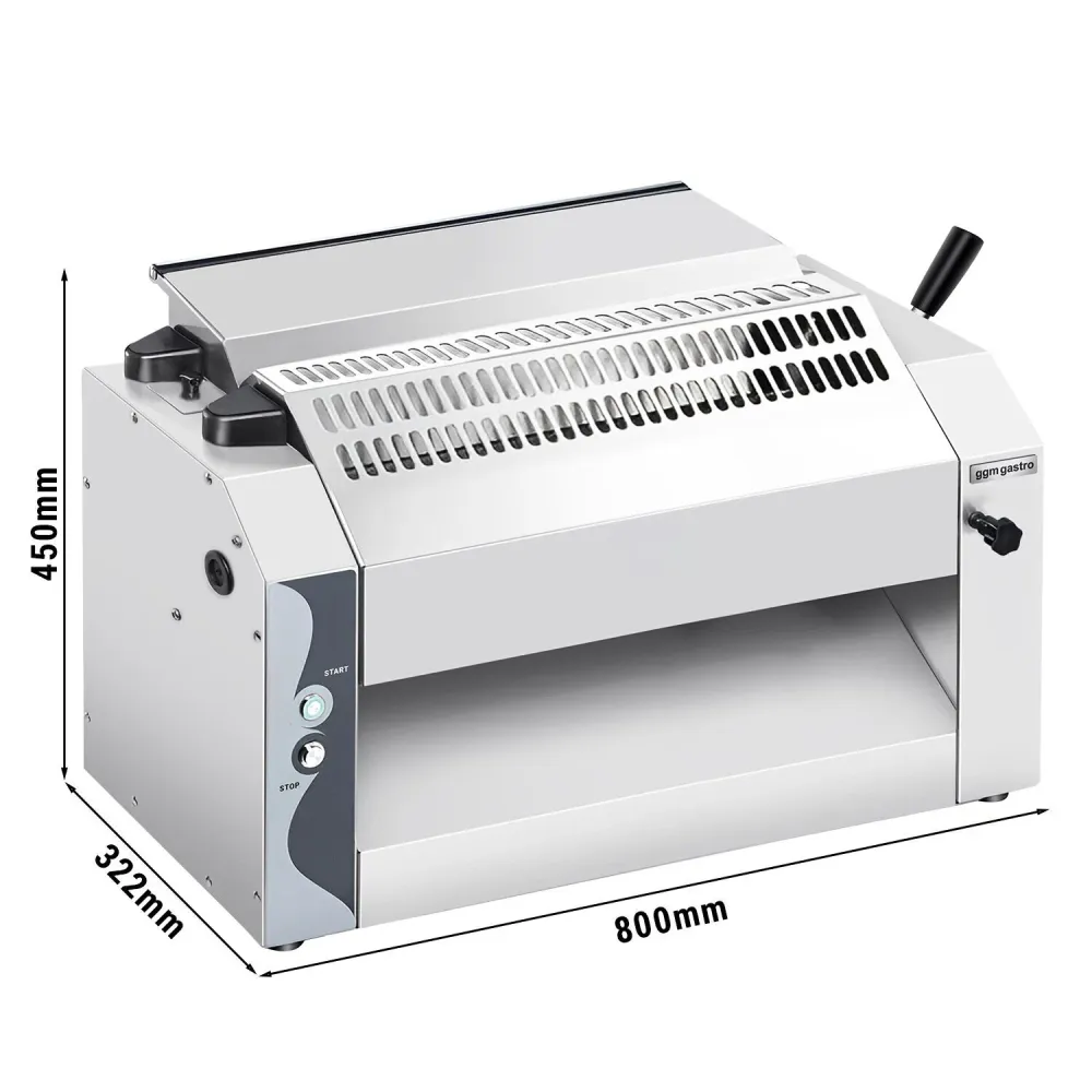 Машина за разточване на тесто - за 520mm паста и пица тесто - 370W - 60x520mm - Дебелина на тестото 0 до 10mm - неръждаема...
