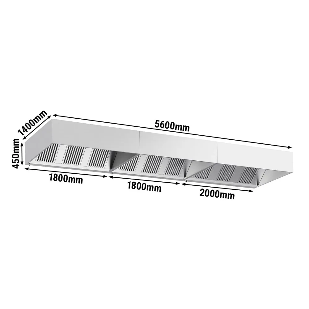Професионален аспирационен чадър - дължина 5600mm - без мотор (за външен вентилатор) - с лабиринтни филтри и осветление