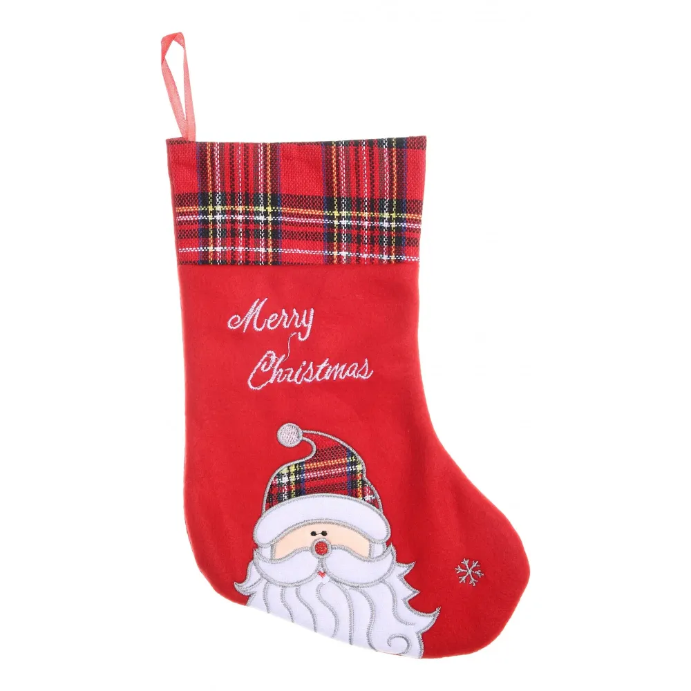 Подаръчен чорап, червен цвят, щампа на Дядо Коледа, размер