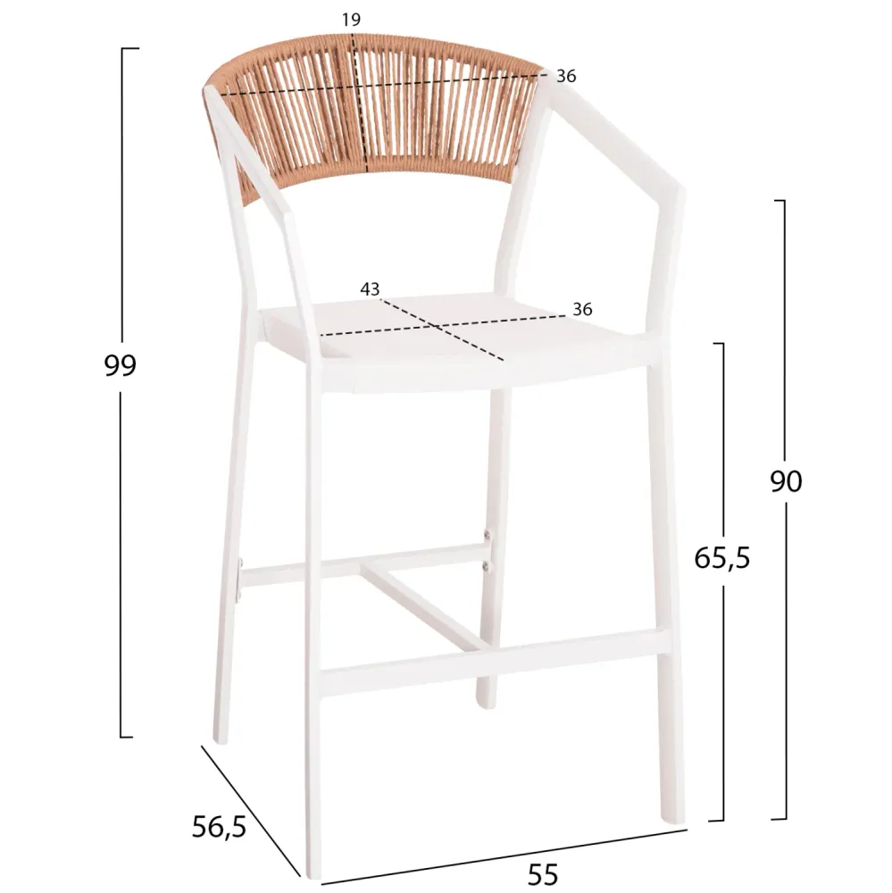 Бар стол 5892 средна височина -цвят бял-бежов 55x56,5x99