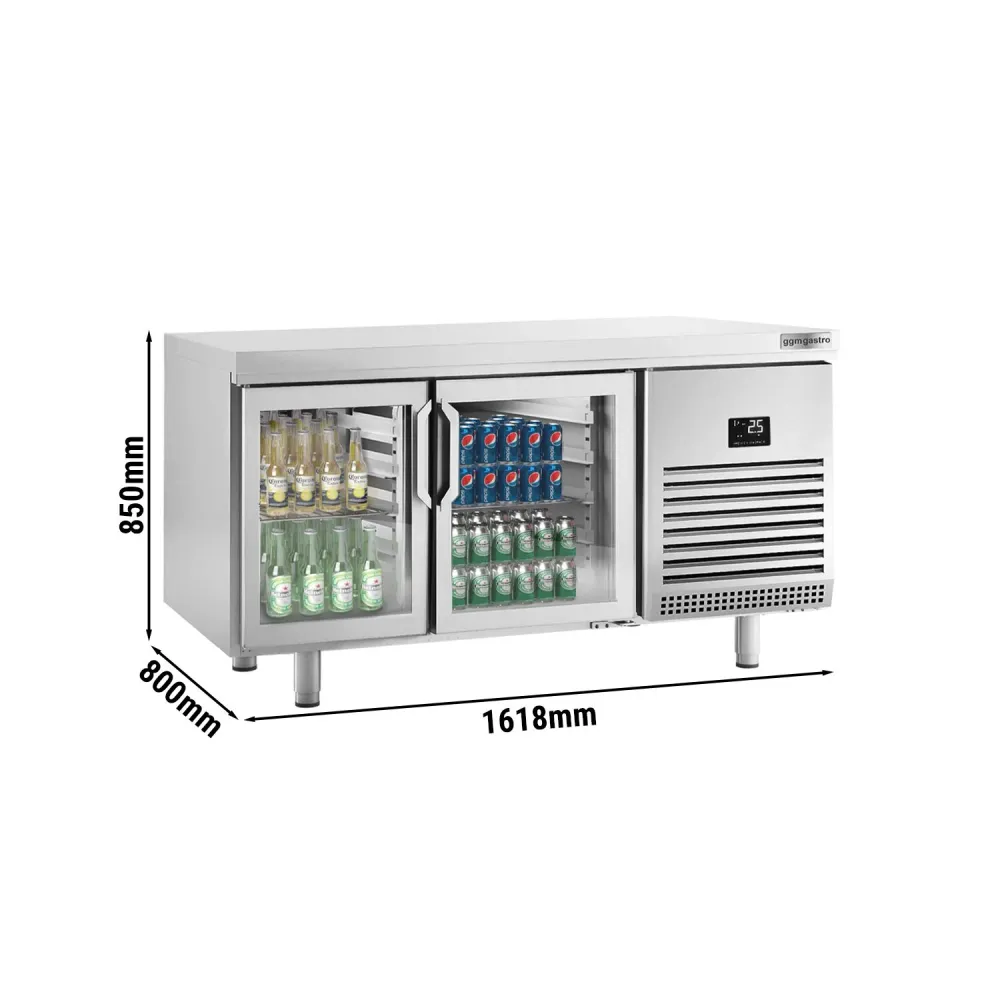 Професионална пекарска хладилна маса – за тави 600x400мм PREMIUM PLUS - 1618x800mm - с 4 стъклени врати - вентилирано охла...