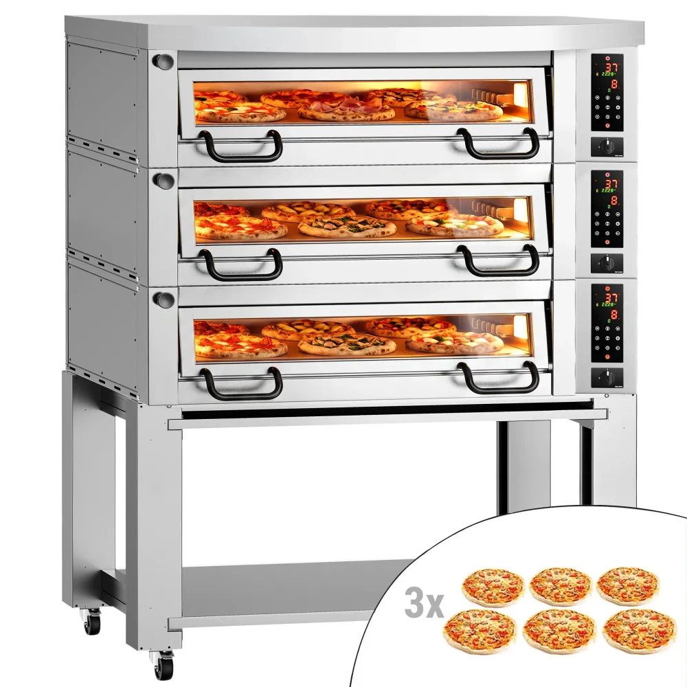 Професионална Електрическа фурна за пица - 6+6+6x Ø34cm - Дигитално - до 450°C - вкл. Аспиратор 0,85 м. - с мотор и конден...