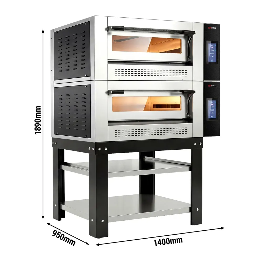 Професионална Газова фурна за пица - 6+6x Ø30cm - 230V - Сензорно (тъч) - вкл. Основа от неръждаема стомана за фурни с неп...