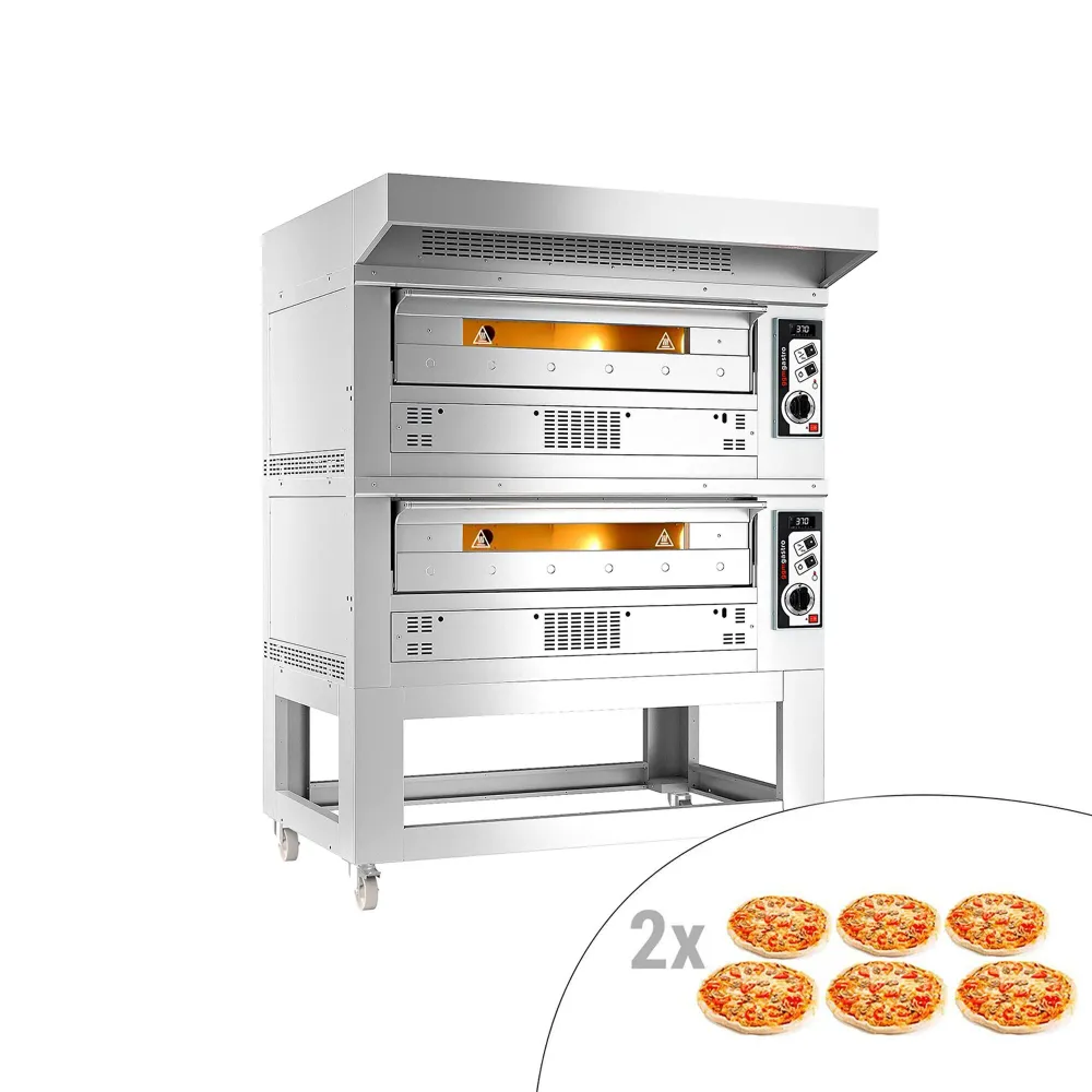 Професионална Газова фурна за пица - 6+6x Ø33cm - 230V - Механично - до 370°C - вкл. Аспиратор 0,85 м. - с мотор и конденз...