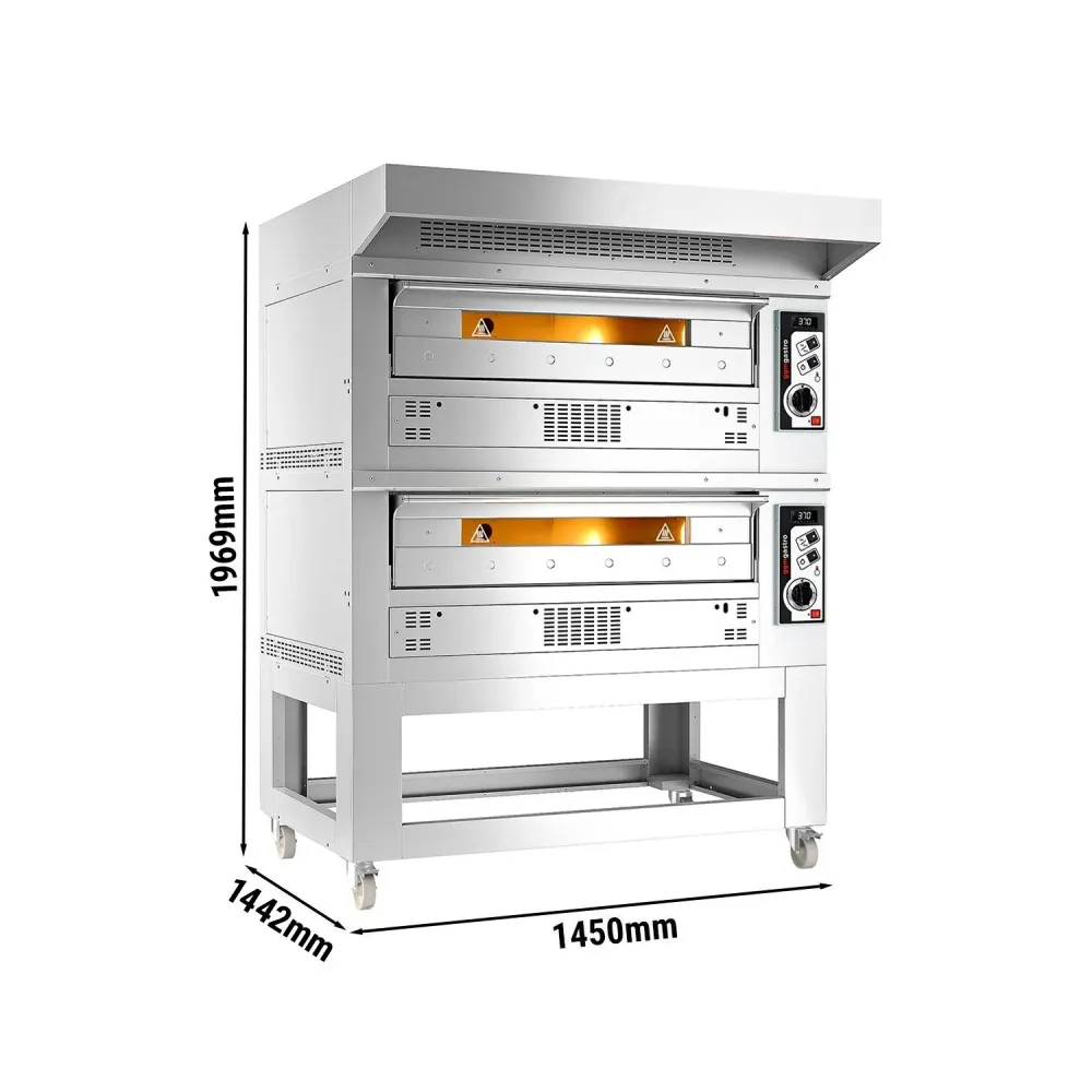 Професионална Газова фурна за пица - 6+6x Ø33cm - 230V - Механично - до 370°C - вкл. Аспиратор 0,85 м. - с мотор и конденз...