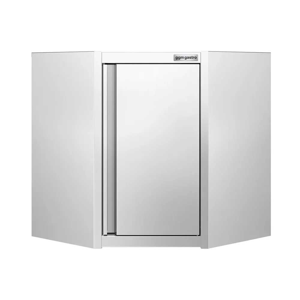 Ъглов стенен шкаф от неръждаема стомана - 700x700mm - с врата на панти - височина: 650mm