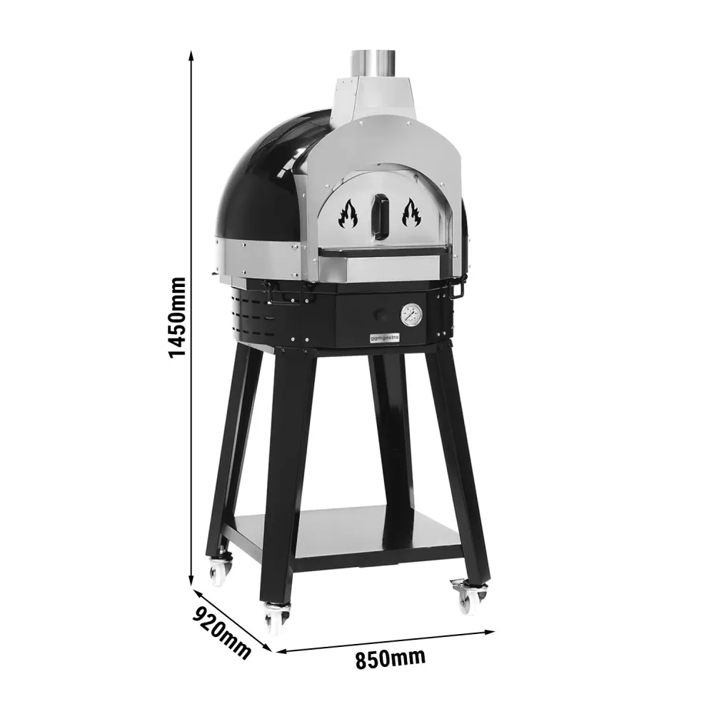 Пещ за пица на дърва - за Ø70cm пица - черен - до 400°C - вкл. Основа от неръждаема стомана за фурни с непрекъснато действ...