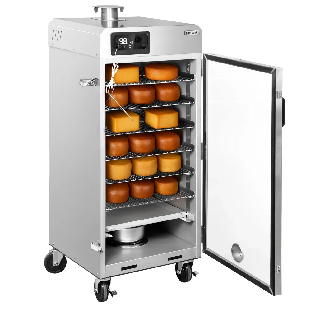Професионална електрическа пушилня - Дигитално управление - с 6 рафта - 725W - 509x556x1266mm - на колела - Черен