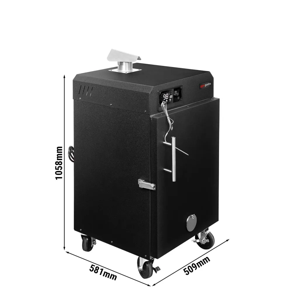 Професионална електрическа пушилня - Дигитално управление - с 4 рафта - 725W - 509x581x1058mm - на колела - Черен