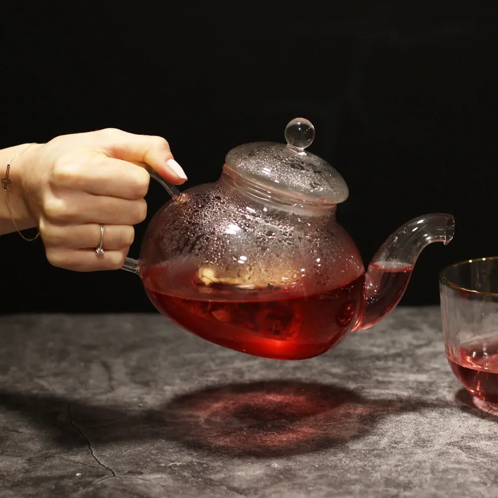 Стъклен чайник с инфузер 800 ml кръгла перла