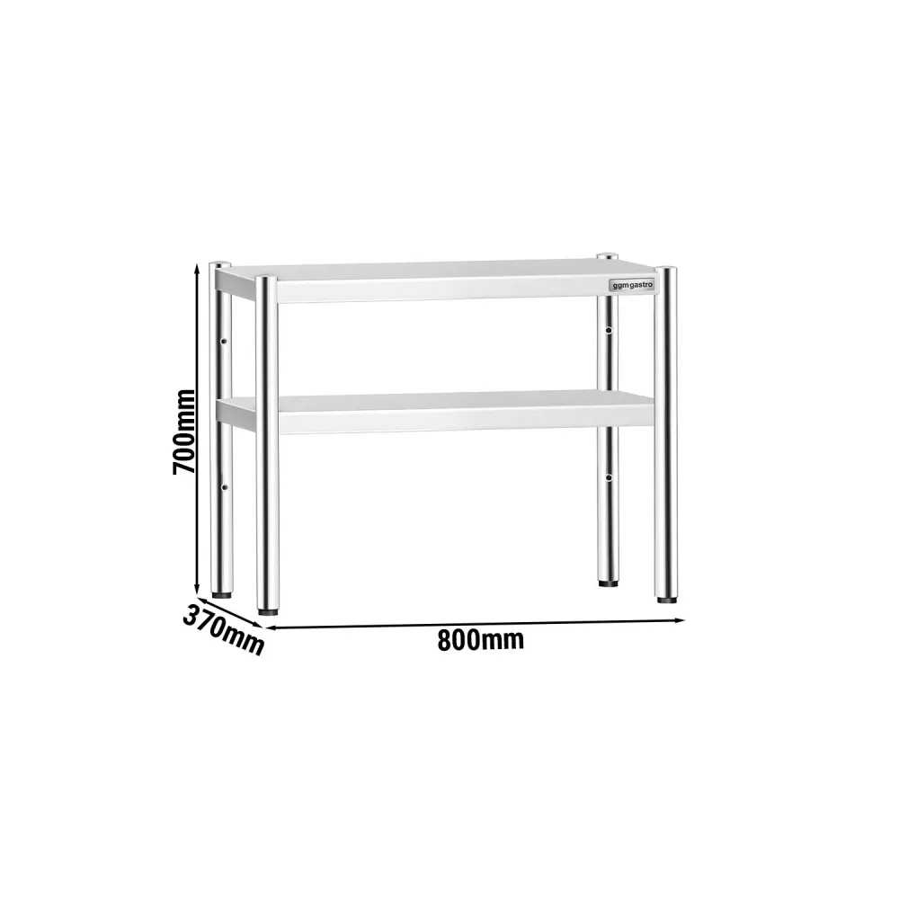 Надстройка от неръждаема стомана за работна маса - 2 нива - 800x370mm - с регулируеми нива (по височина)