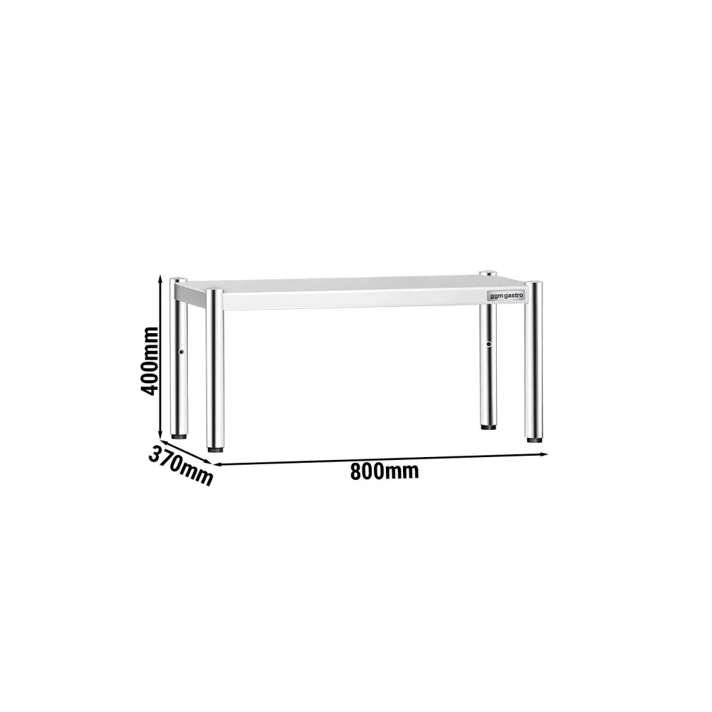 Надстройка от неръждаема стомана за работна маса - 1 ниво - 800x370mm - с регулируема височина