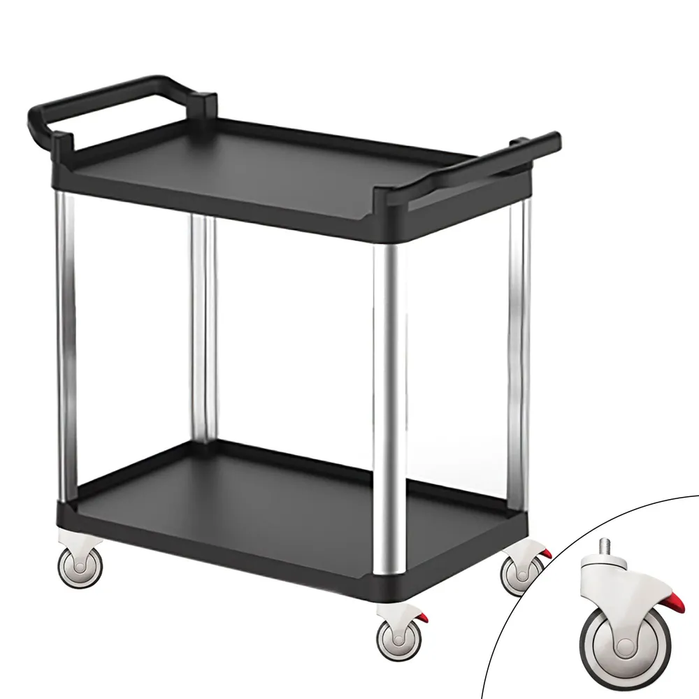 Професионална Количка за сервиране - с пластмасови рафтове - 800x500mm - с 2 рафта & безшумни колела