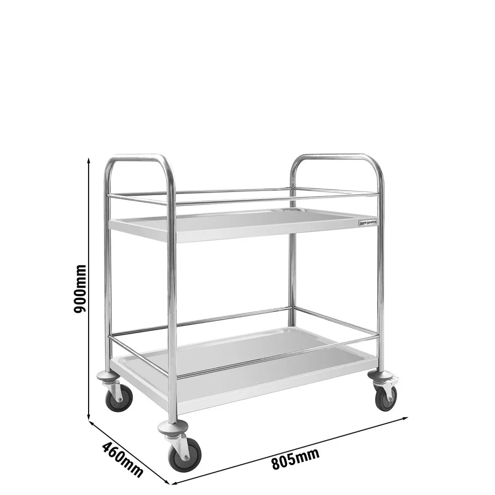 Професионална Количка за сервиране - 805x460mm - с 2 рафта & с кръстосани опори