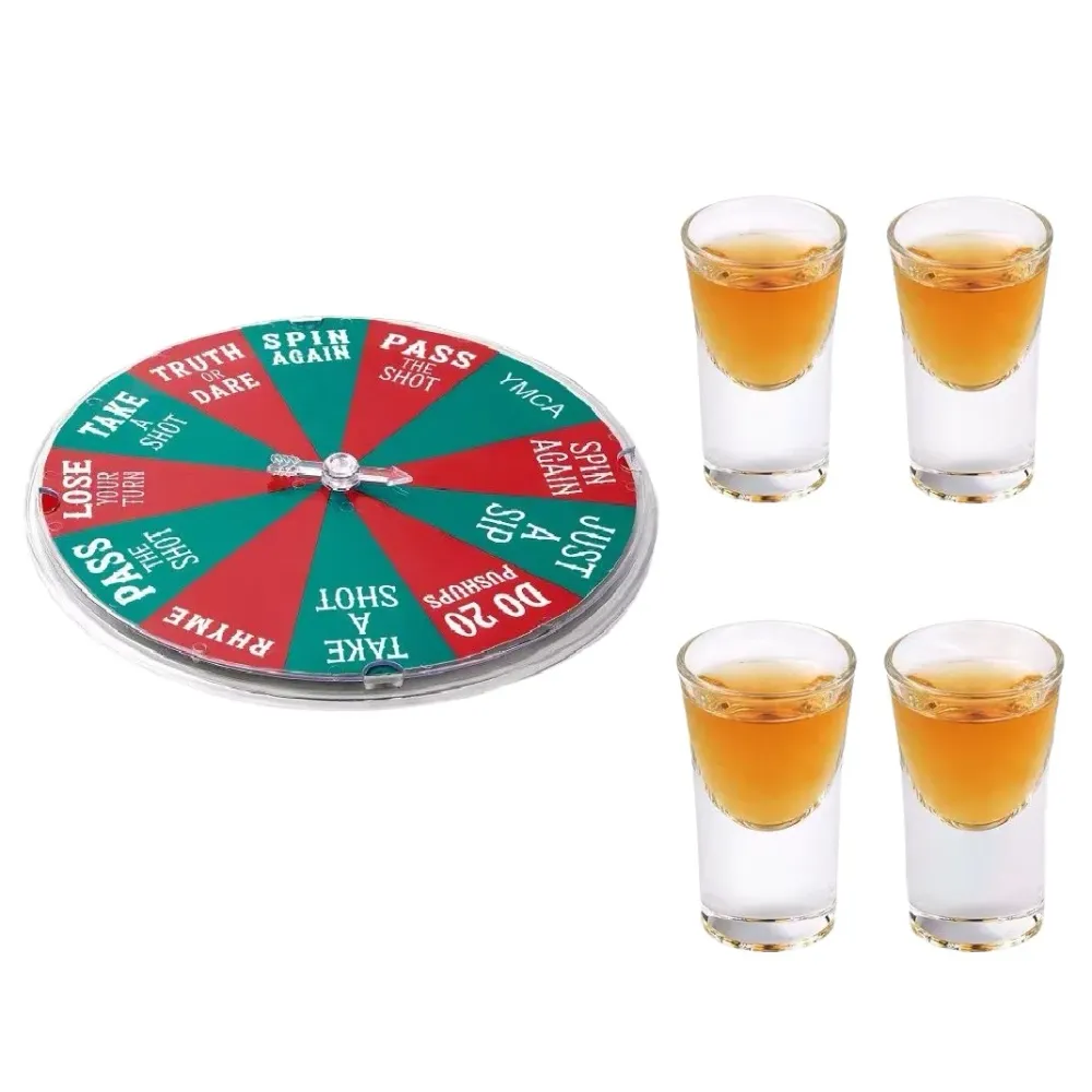 Игра на пиене с рулетка за късмет, с 4 шот чаши, +18 години, червена/