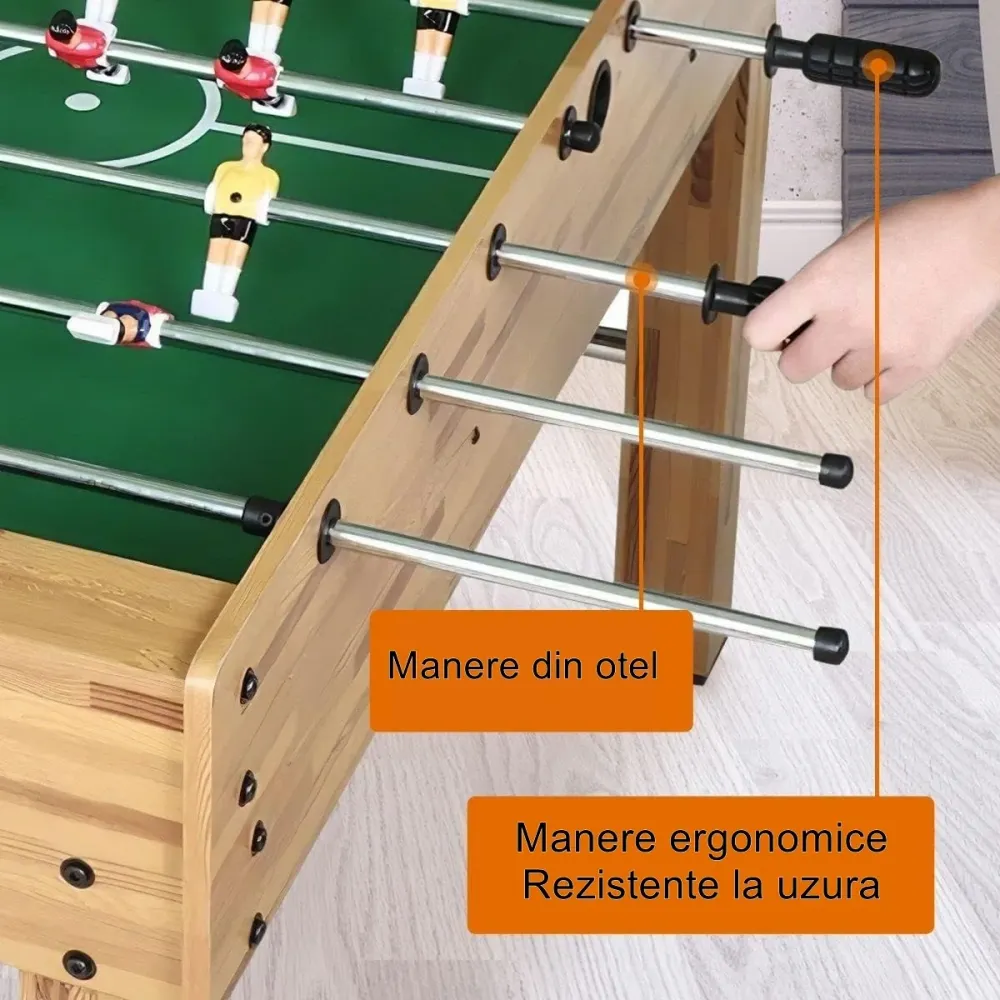 Футболна маса с игрище и 21 играчи, 8 дръжки, с табло за резултати, изработена от метал, дърво и коремни мускули, с крака,...