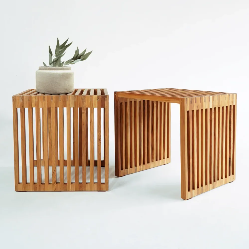 Странична маса 9483 тиково дърво естествен цвят 40x40.5x40.5см