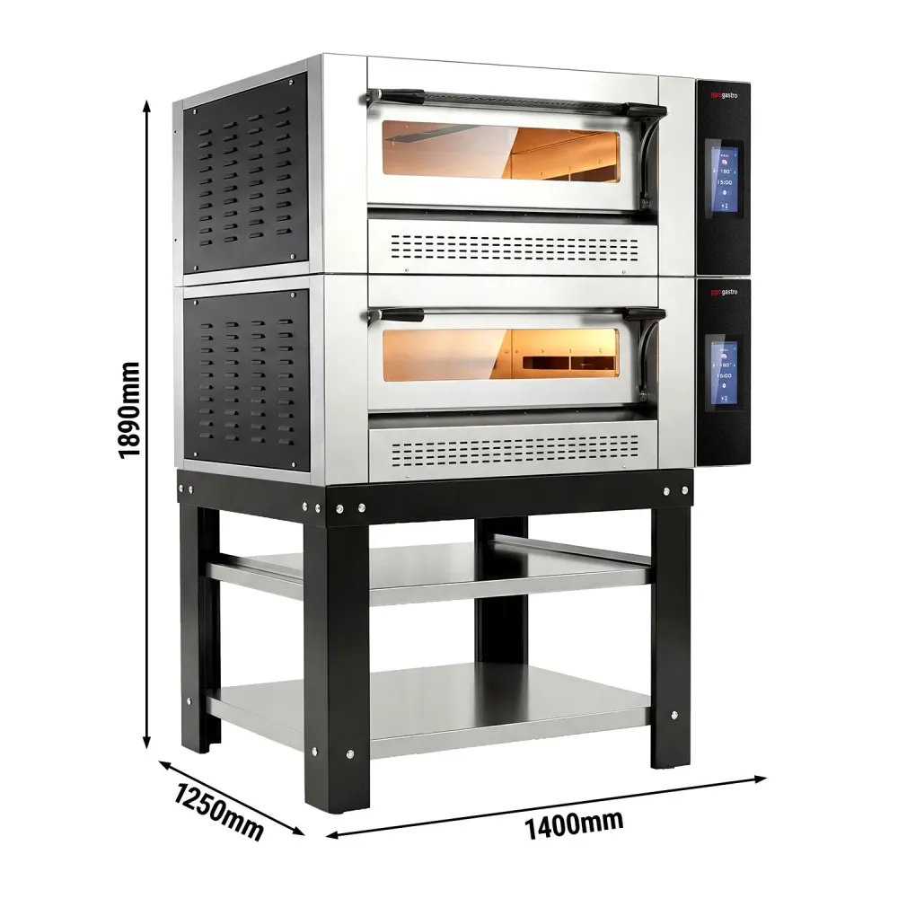 Професионална Газова фурна за пица - 9+9x Ø30cm - 230V - Сензорно (тъч) - вкл. Основа от неръждаема стомана за фурни с неп...