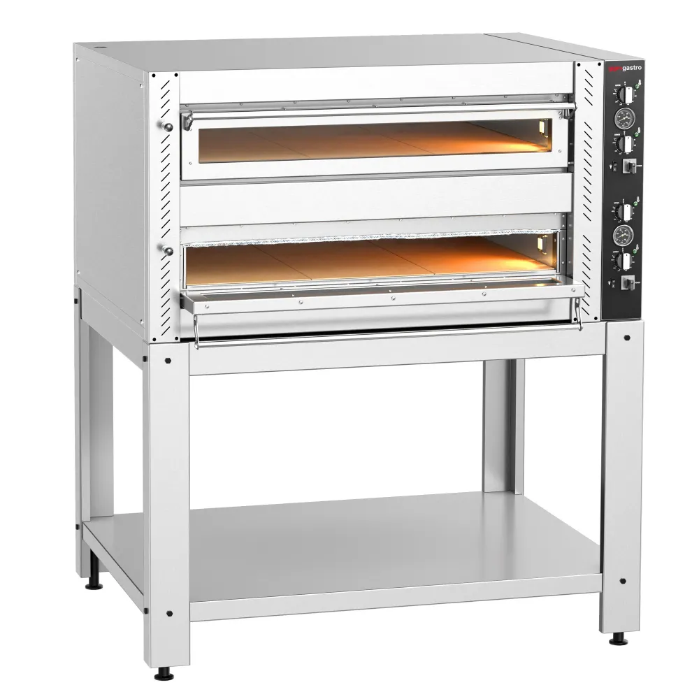Професионална Електрическа фурна за пица - 9+9x Ø30cm - Механично - до 450°C - вкл. Основа от неръждаема стомана за фурни...